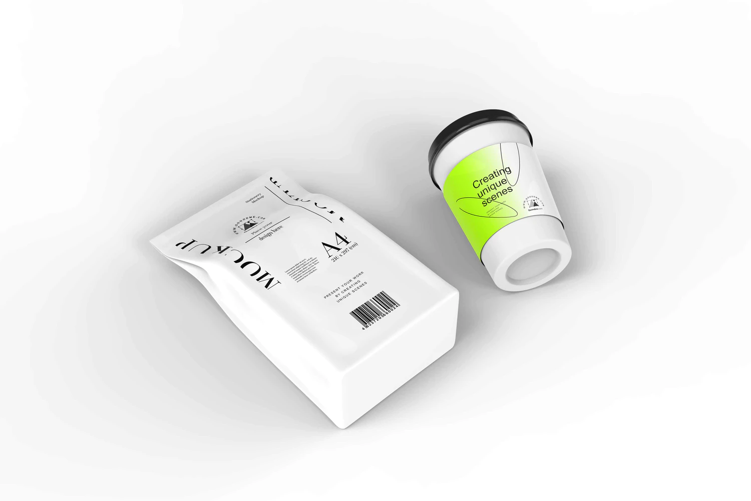 3106 6款咖啡品牌设计一次性纸杯PSD样机素材 Take Away Coffee Cup With Coffee Pack Mockup