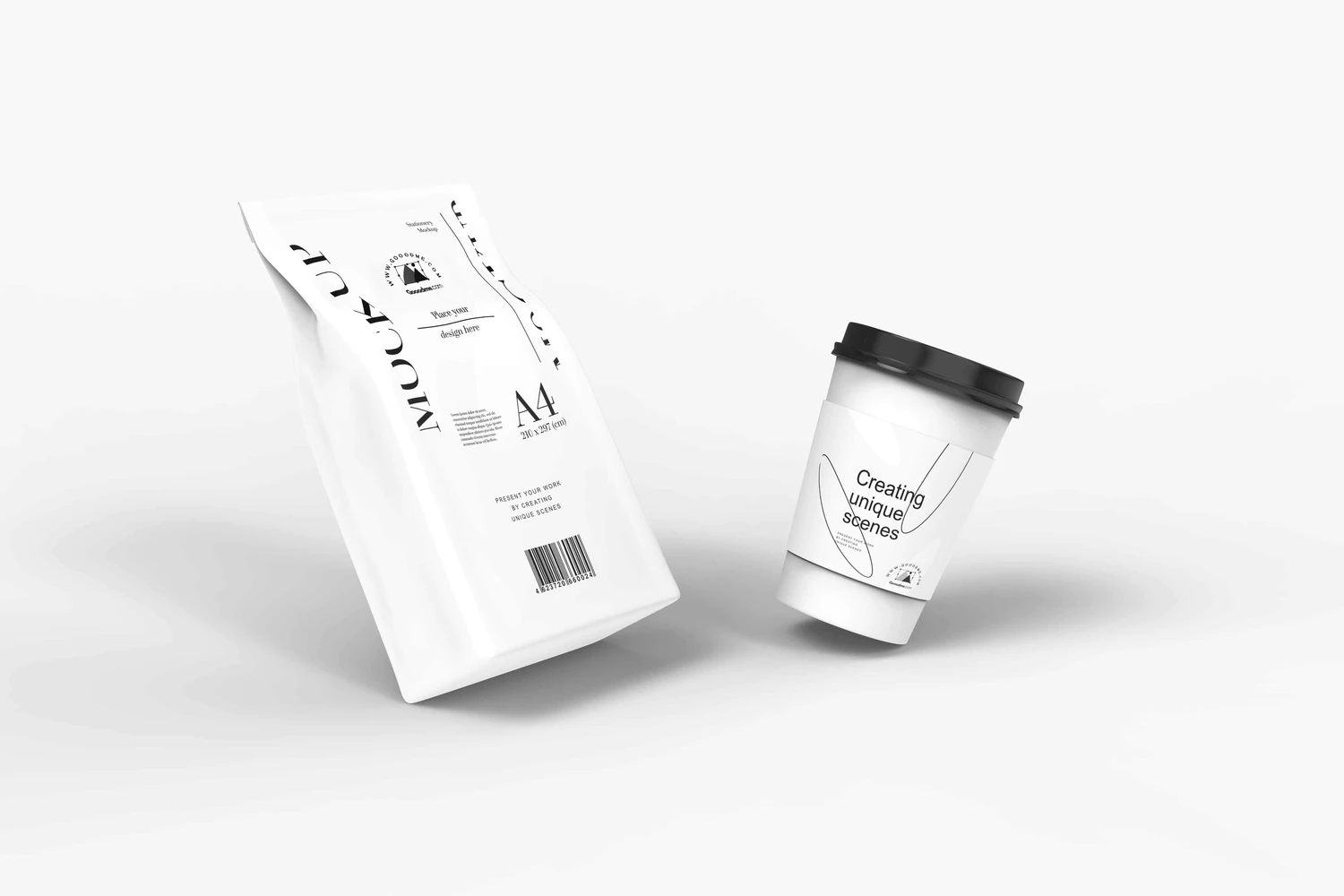 3106 6款咖啡品牌设计一次性纸杯PSD样机素材 Take Away Coffee Cup With Coffee Pack Mockup