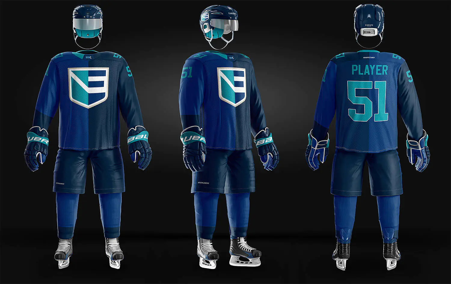 3142 专业滑冰选手运动服装备PSD样机模板 Hockey Uniform Mockup