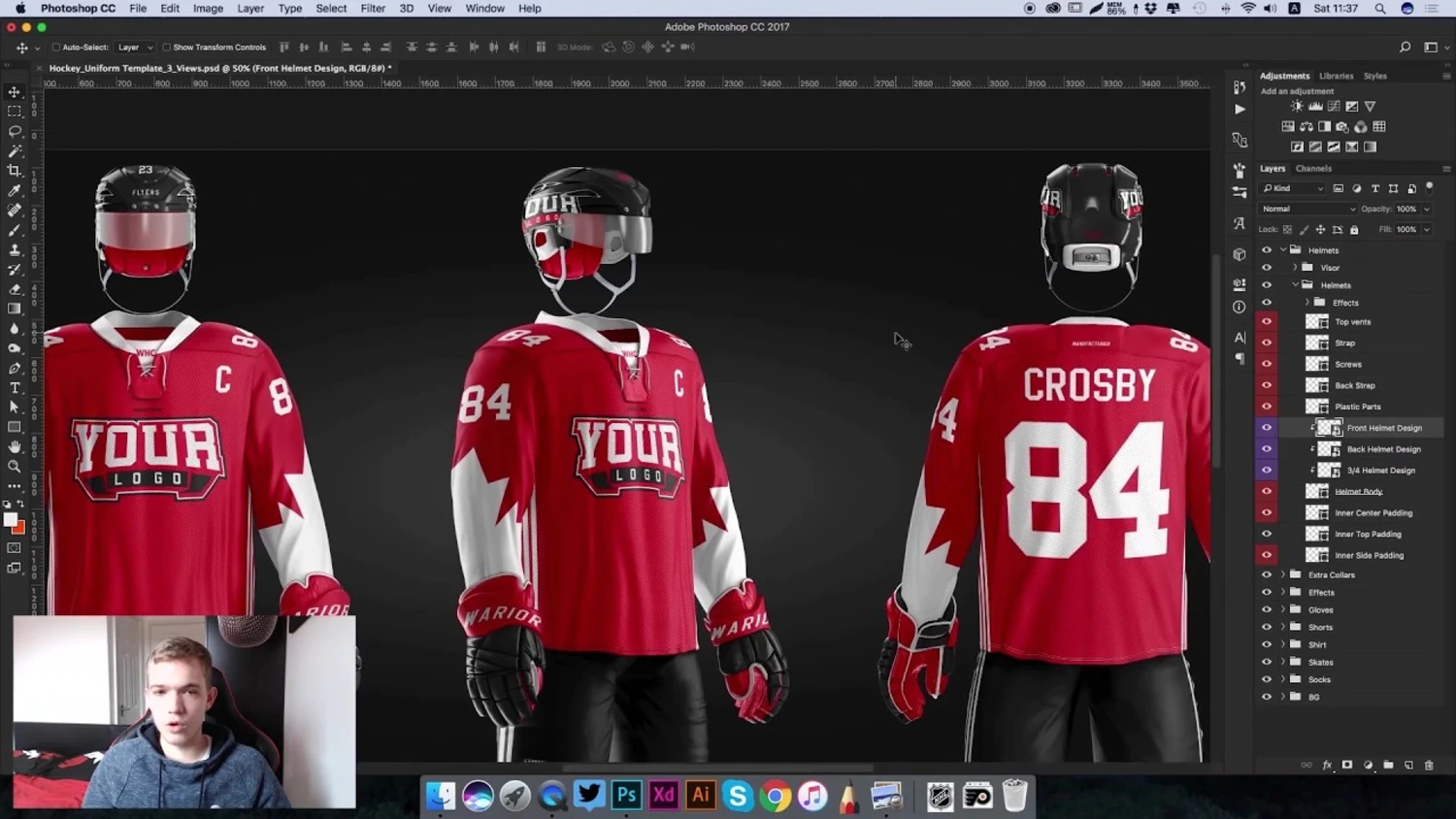 3142 专业滑冰选手运动服装备PSD样机模板 Hockey Uniform Mockup