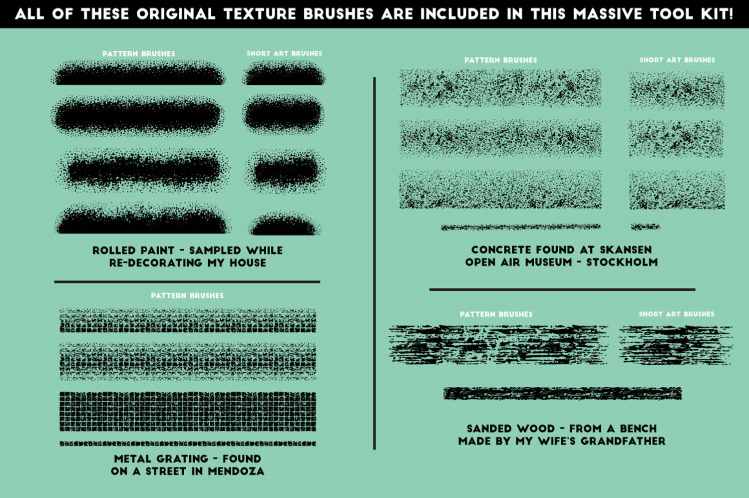 3144 粗糙点状颗粒纹理绘画笔触AI矢量笔刷素材 The Ultimate Texture Brush Library