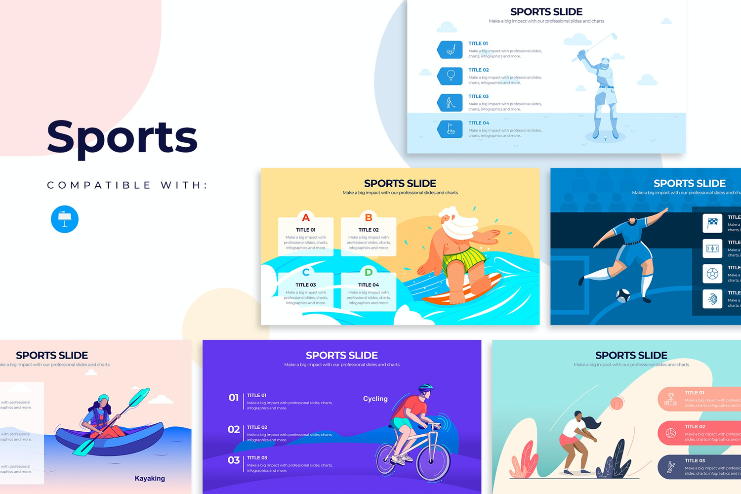 3154 医疗运动健康卡通幻灯片主题信息图表Keynote模板 Medical Sports Slides Keynote Infographics