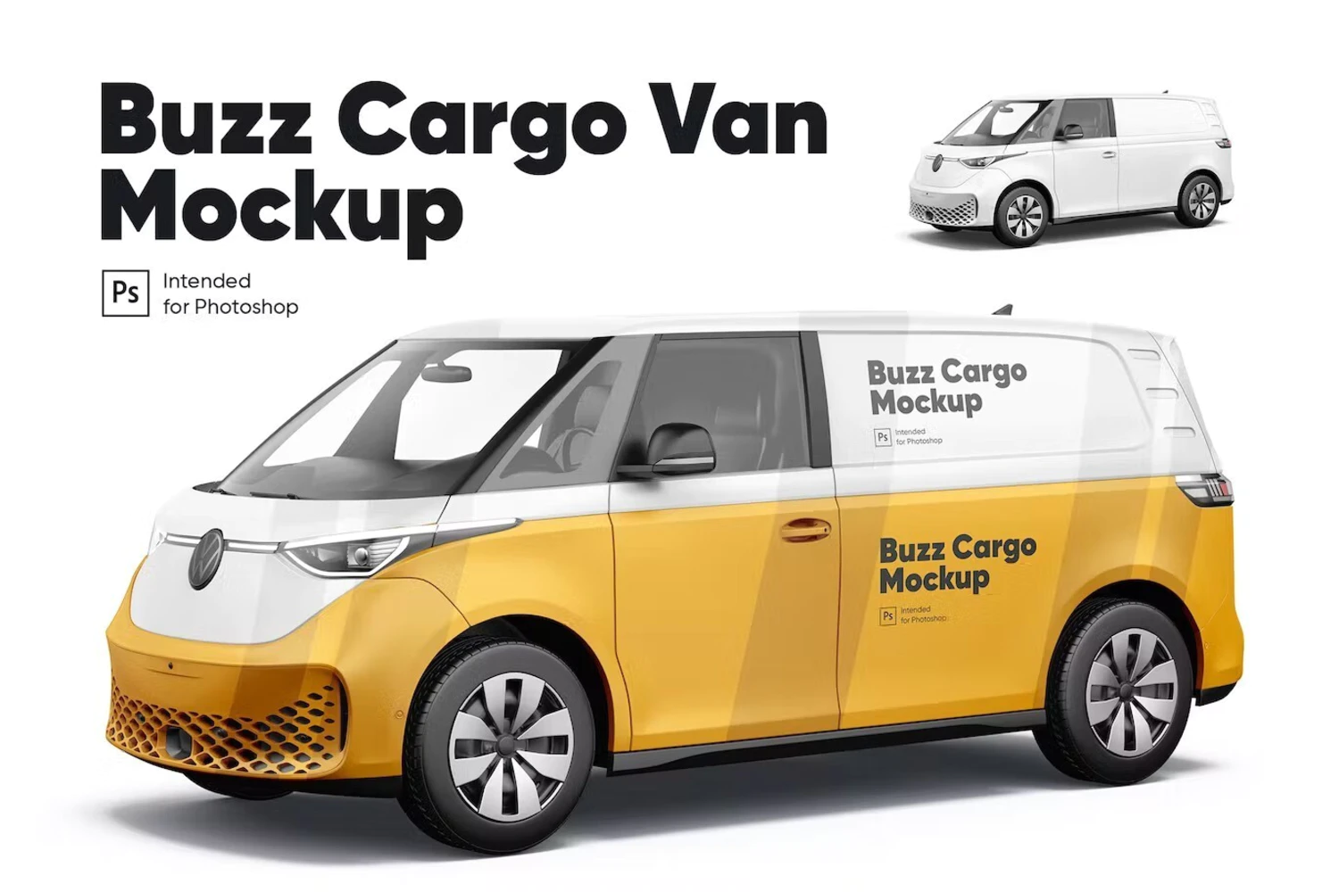 3168 2款小货车商务面包车PSD样机素材 Buzz Cargo (Van) Mockup