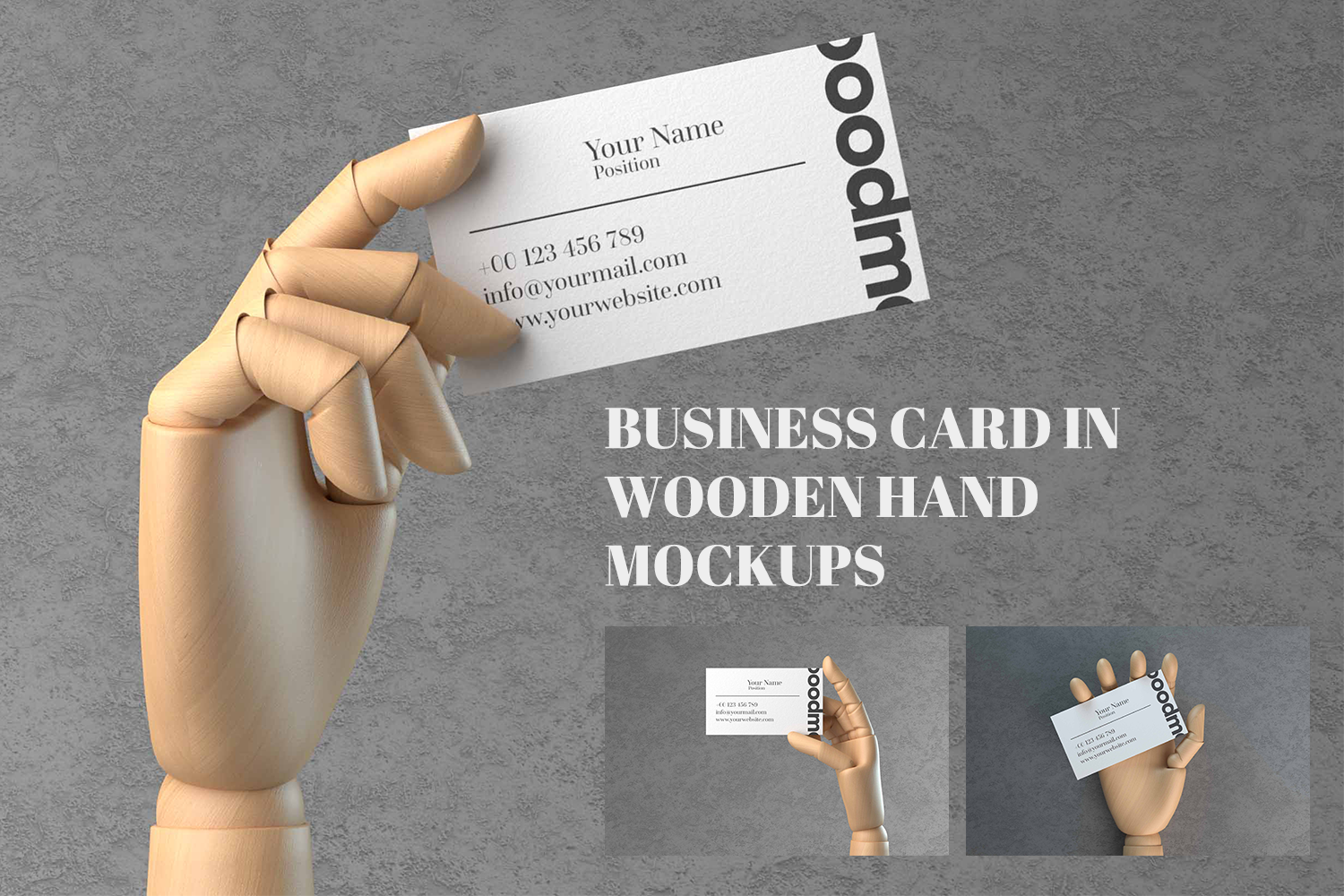 3174 3款木质手持名片卡片PSD样机素材 Business Card in Wooden Hand Mockups