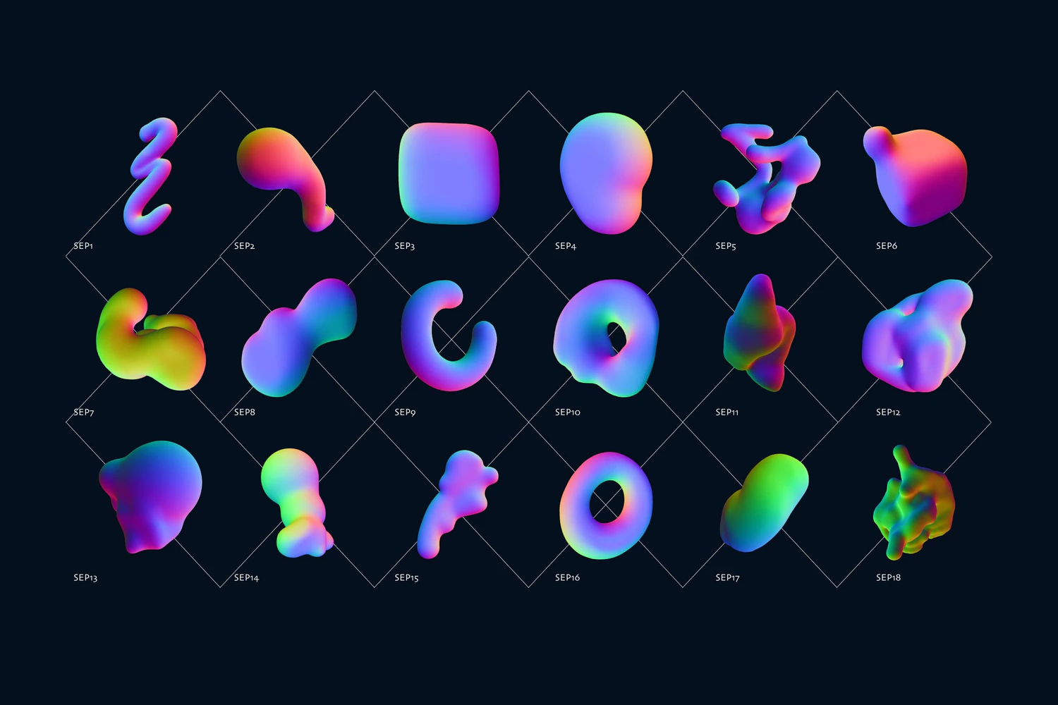 3219 18款高清3D霓虹渐变立体图形PNG设计元素包3d abstract shapes