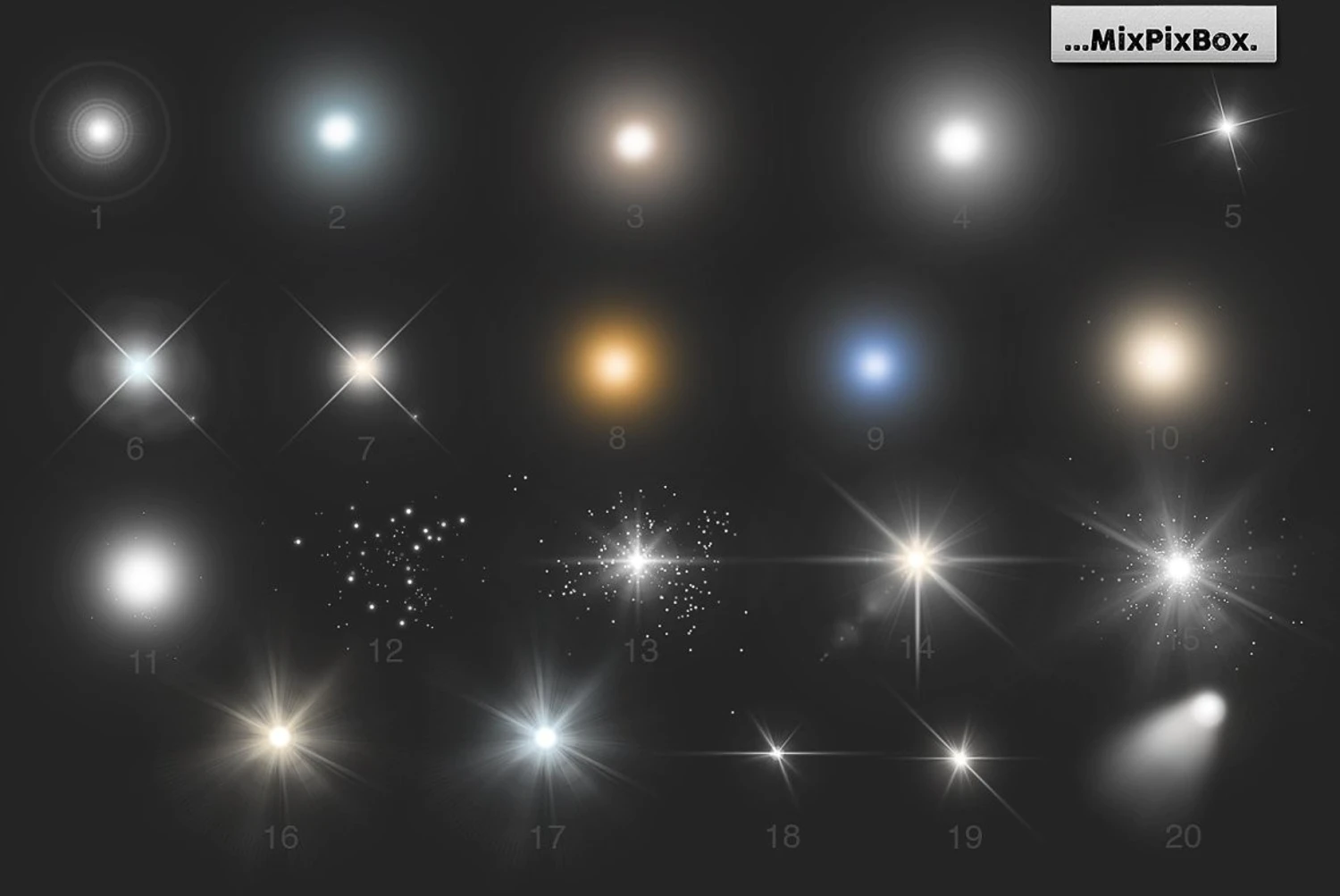3223 20款高清灯光炫光光源PNG素材 Lamp Light Photo Overlays