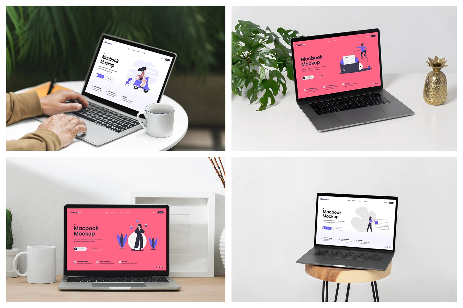 3232 30款苹果Macbook笔记本电脑ui界面贴图ps样机素材场景展示效果 MacBook Mockups – Workspace Mockups