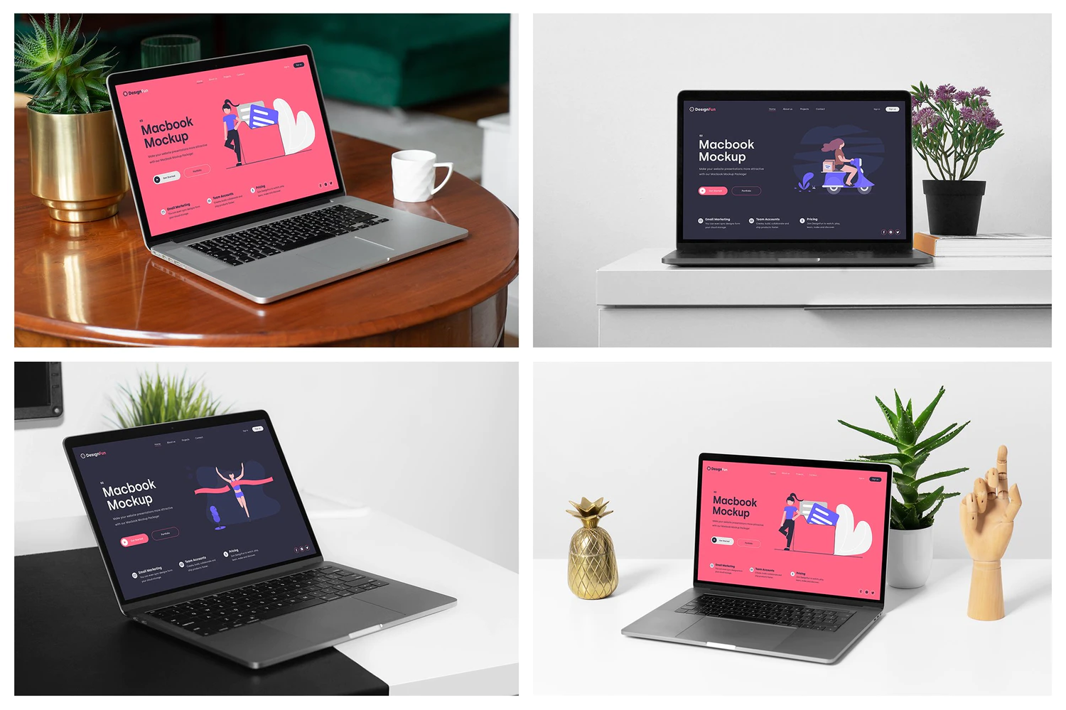 3232 30款苹果Macbook笔记本电脑ui界面贴图ps样机素材场景展示效果 MacBook Mockups – Workspace Mockups