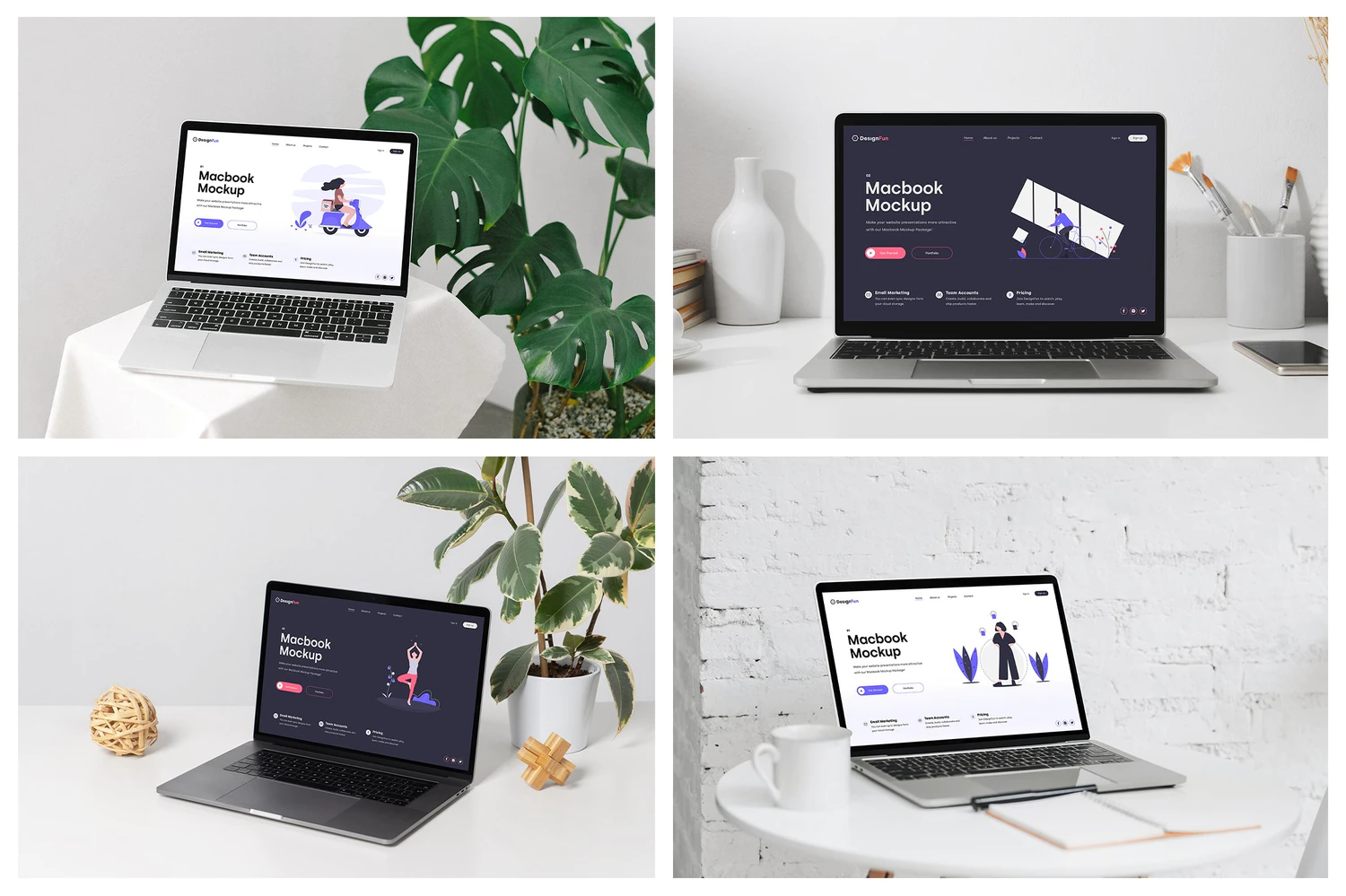 3232 30款苹果Macbook笔记本电脑ui界面贴图ps样机素材场景展示效果 MacBook Mockups – Workspace Mockups