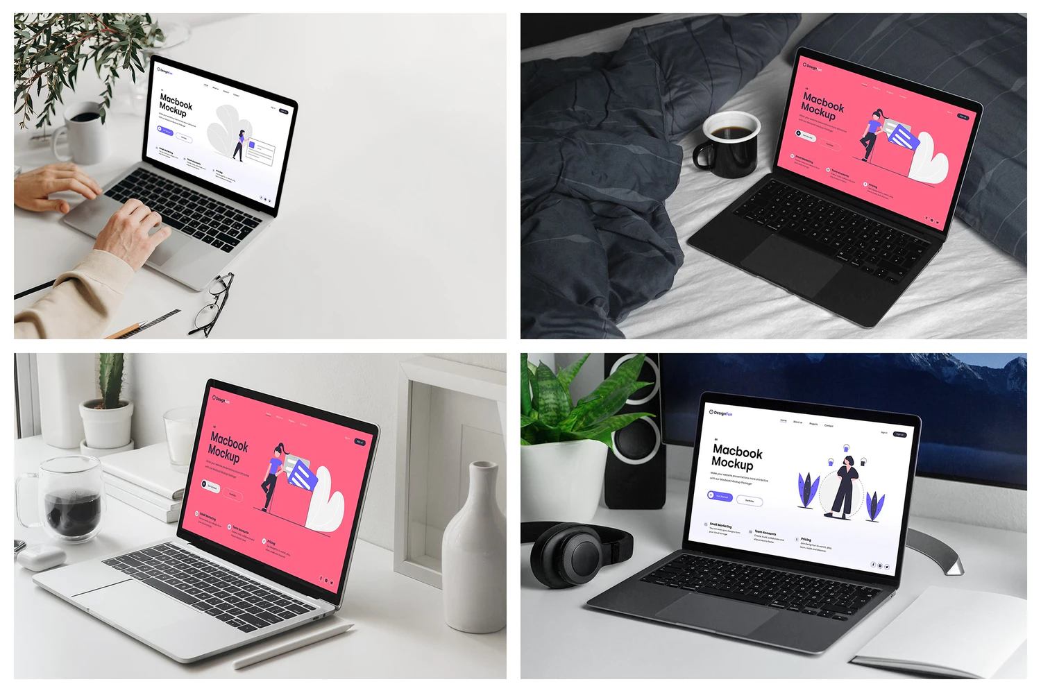 3232 30款苹果Macbook笔记本电脑ui界面贴图ps样机素材场景展示效果 MacBook Mockups – Workspace Mockups