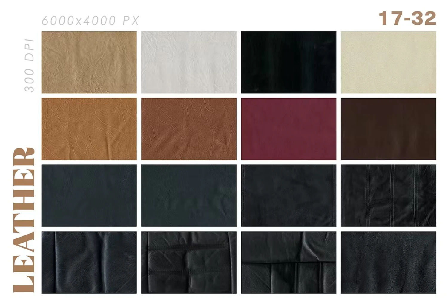 3237 44款高清逼真皮革材质纹理背景素材Natural & Vegan Leather Textures