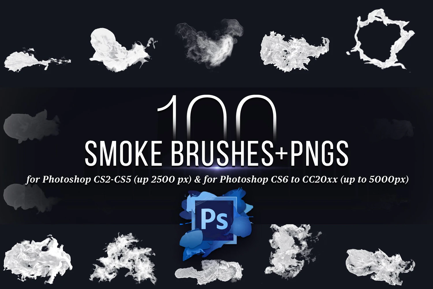 3248 100款高清云朵PNG免抠素材+PS笔刷 100 Photoshop Smoke Brushes + PNGs