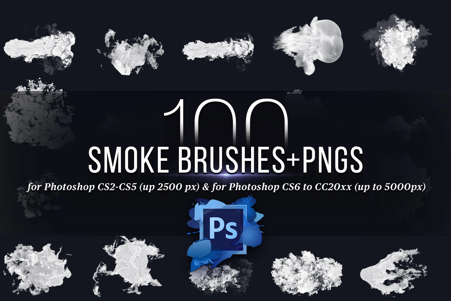 3248 100款高清云朵PNG免抠素材+PS笔刷 100 Photoshop Smoke Brushes + PNGs