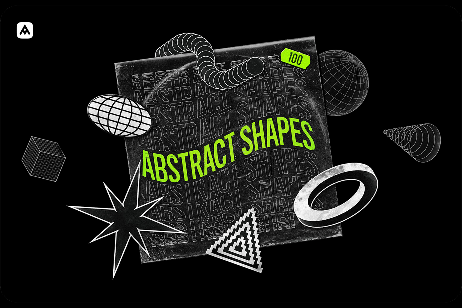 3249 100款艺术抽象潮流酸性几何多边形logo图标合集ai矢量国外设计素材 Abstract shapes 100 design elements