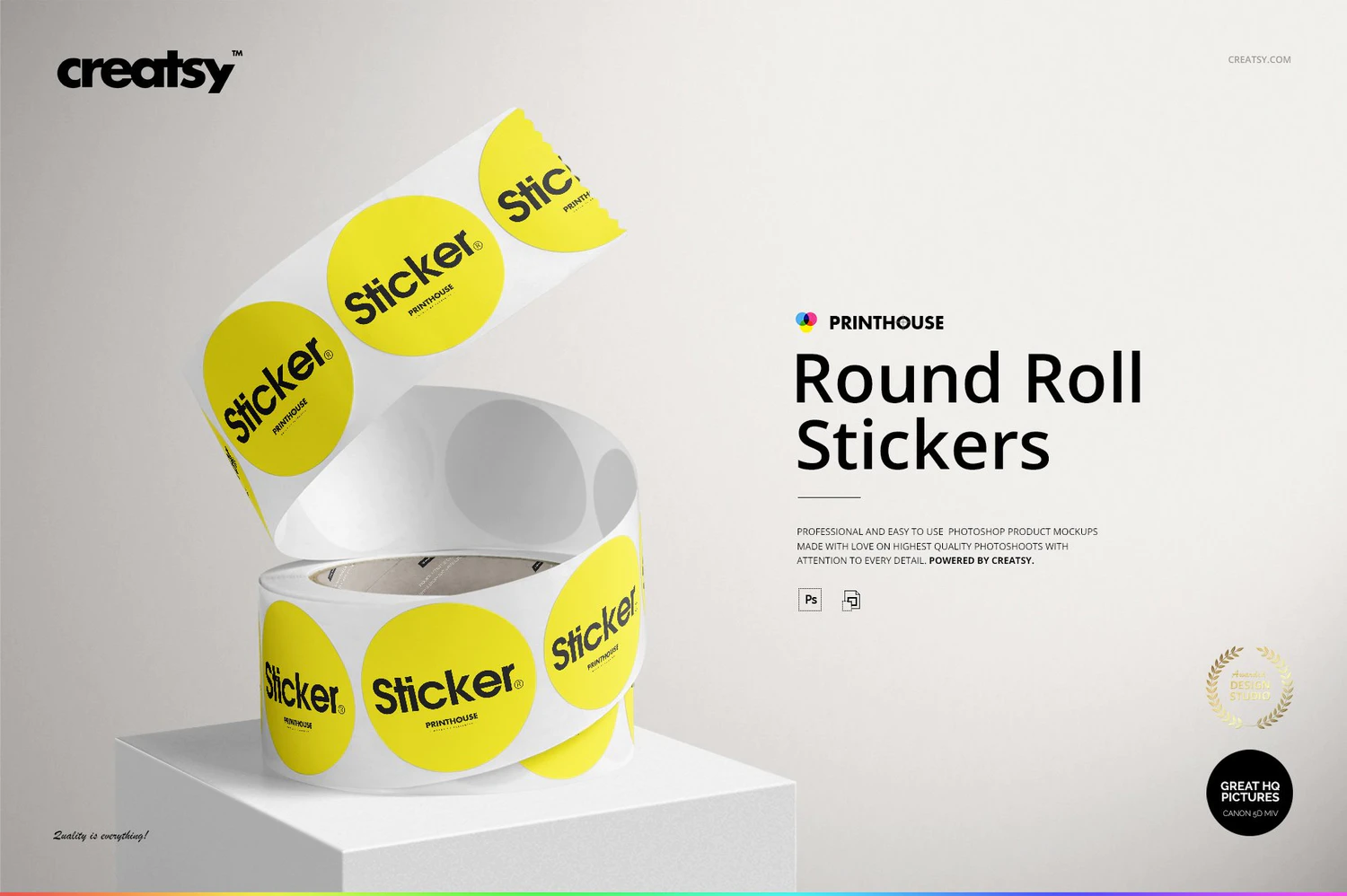 3261 圆形不干胶logo标签贴纸卷设计贴图ps样机素材国外设计模板 Round Roll Stickers Mockup