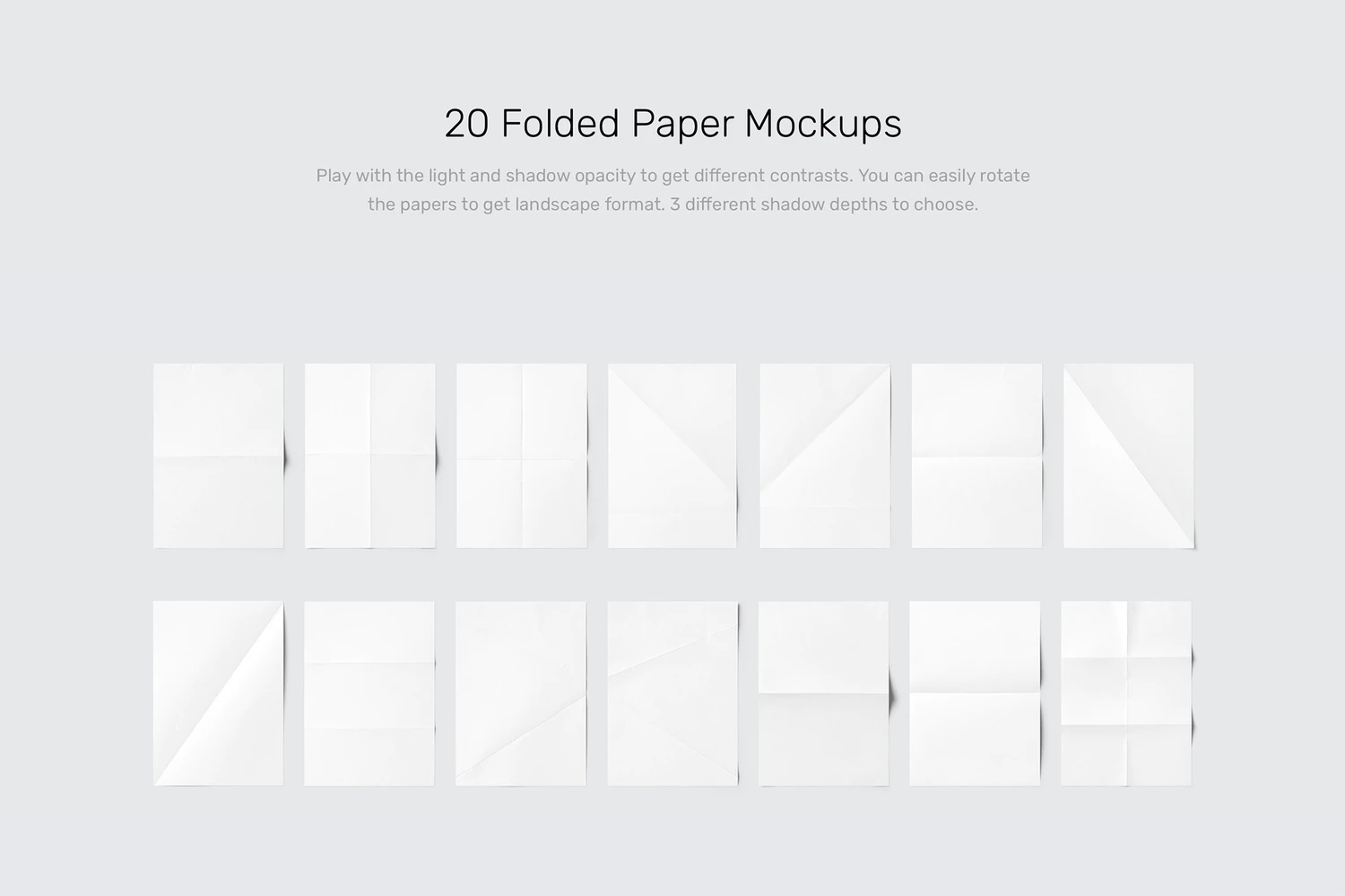 3264 逼真质感褶皱折痕海报招贴单页设计作品贴图ps样机素材国外设计模板 Folded Paper Mockups