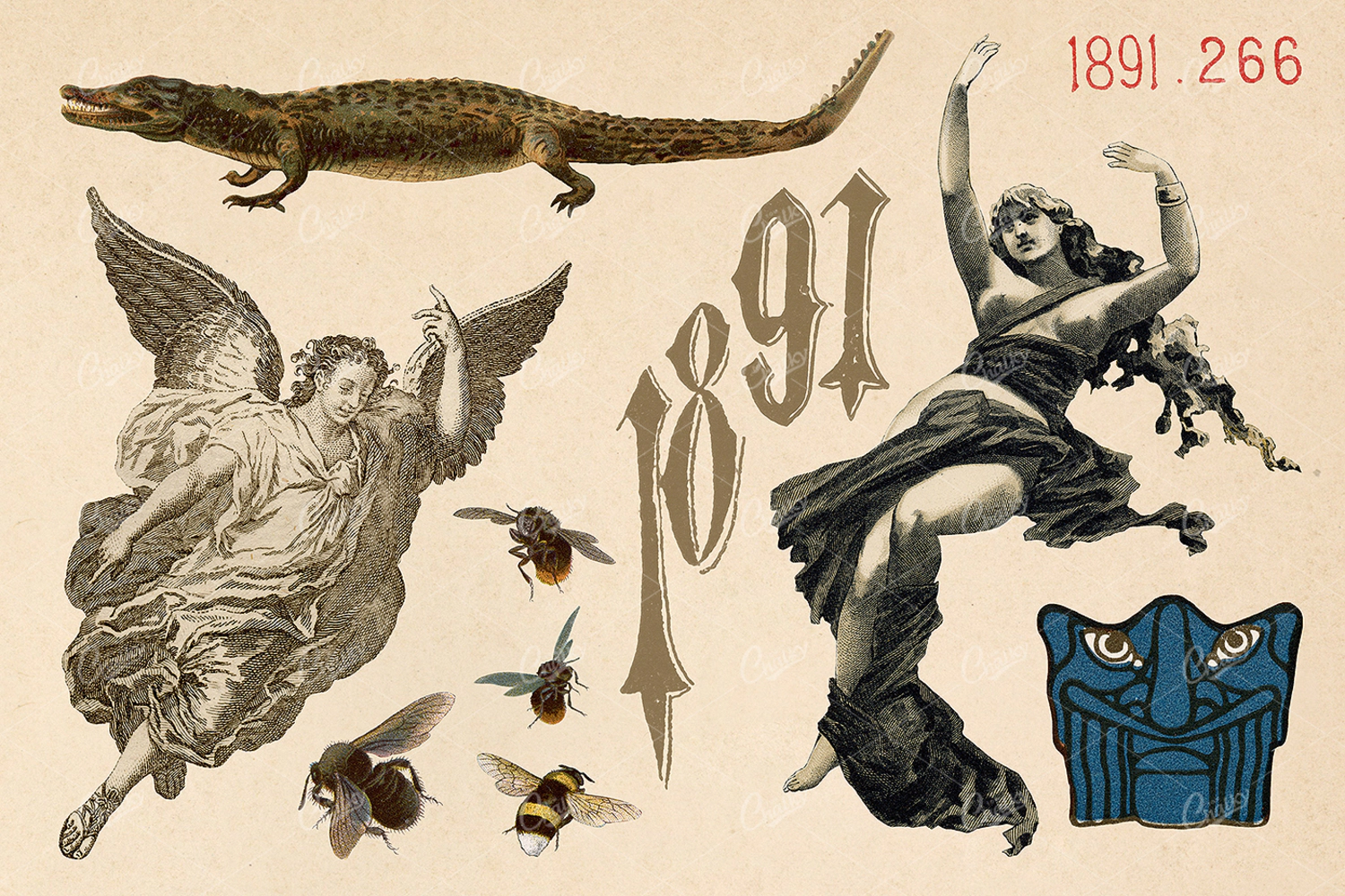 3269 95款潮流复古怀旧手绘人物动物插图插画拼贴png免抠图片设计素材 The Vintage Collage Creator Vol.2