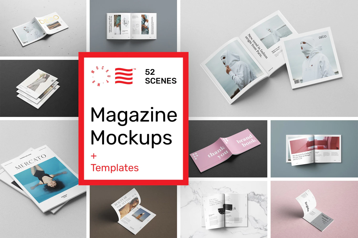 3278 多规格宣传手册杂志画册设计ps智能贴图样机素材mockup模板合集 Magazine Mockups – 52 Scenes