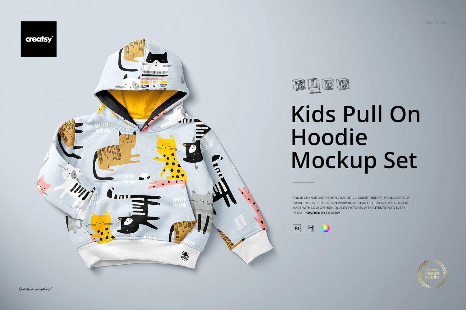 3280 儿童休闲运动连帽衫上衣卫衣童装样机ps设计贴图素材展示效果模板 Kids Pull On Hoodie Mockup Set