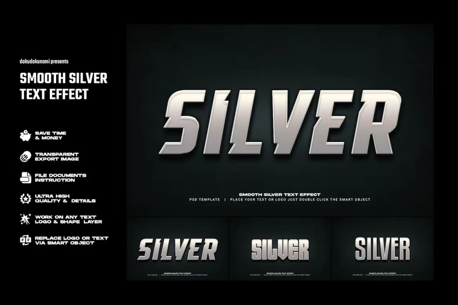 3285 复古金属3D文字一键生成PS特效样机Smooth Silver text effect