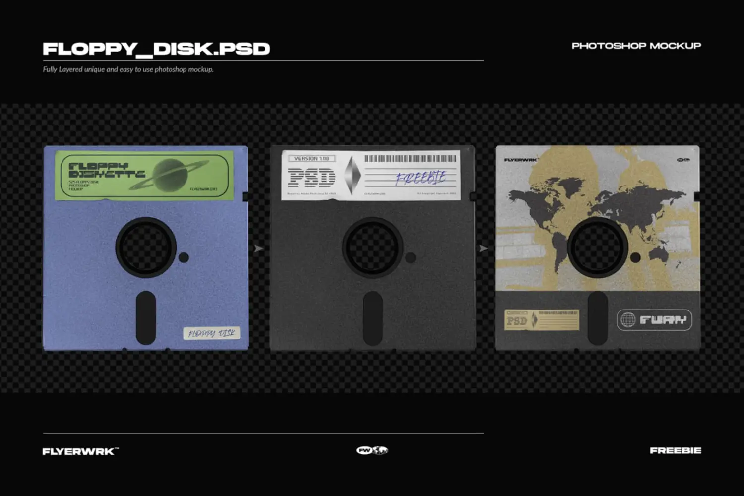3299 可商用复古软盘内存包装PSD样机素材 FW Floppy Disk 5 inch
