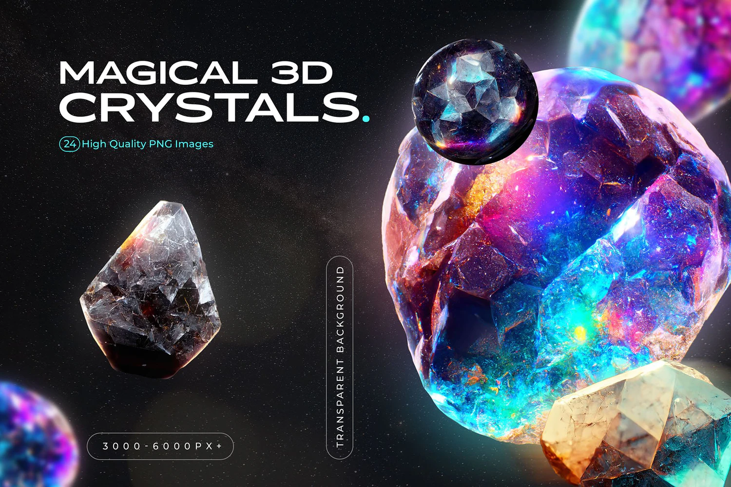 3319 24款高清炫彩天然裸石彩钻宝石水晶钻石肌理png免抠图片设计素材 3D Gems & Crystals Collection