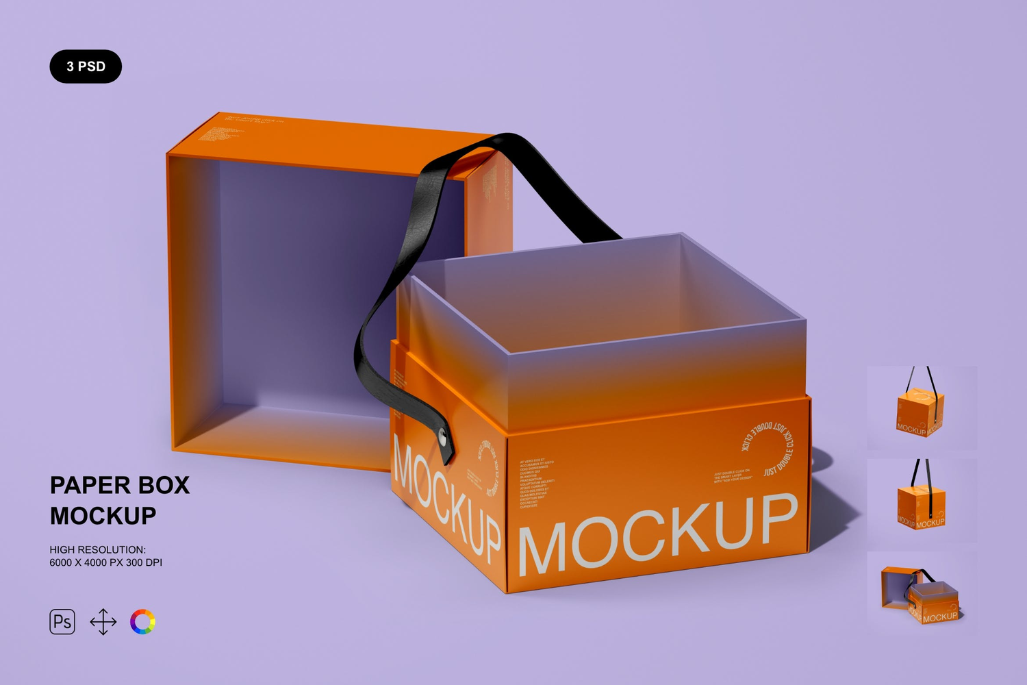 3340 正方形天地盖手提礼品包装纸盒文创礼盒设计ps样机素材展示效果 Paper Box Mockup Set