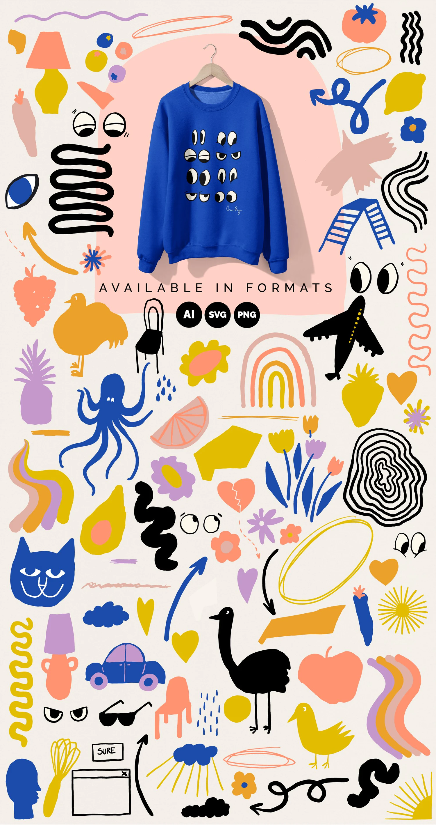 3355 复古艺术剪贴画产品包装打印室内装裱海报动物花卉相框地理对象Naive Art Clipart + Art Posters