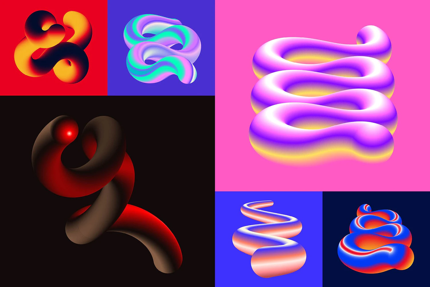 3363 70款弥散光抽象艺术渐变扭曲3D混合立体图形海报背景底纹AI设计套装Gradient Blend Noise Vol. 2