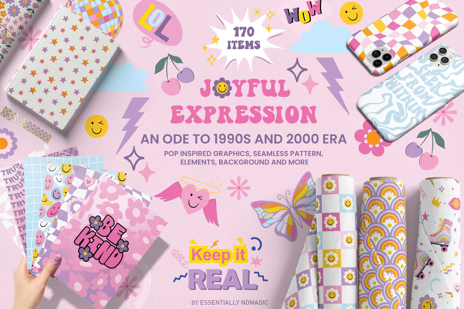 3365 Y2K少女粉嫩风格的卡通图案平面图形素材 90s-Y2K Graphic Pattern Collection