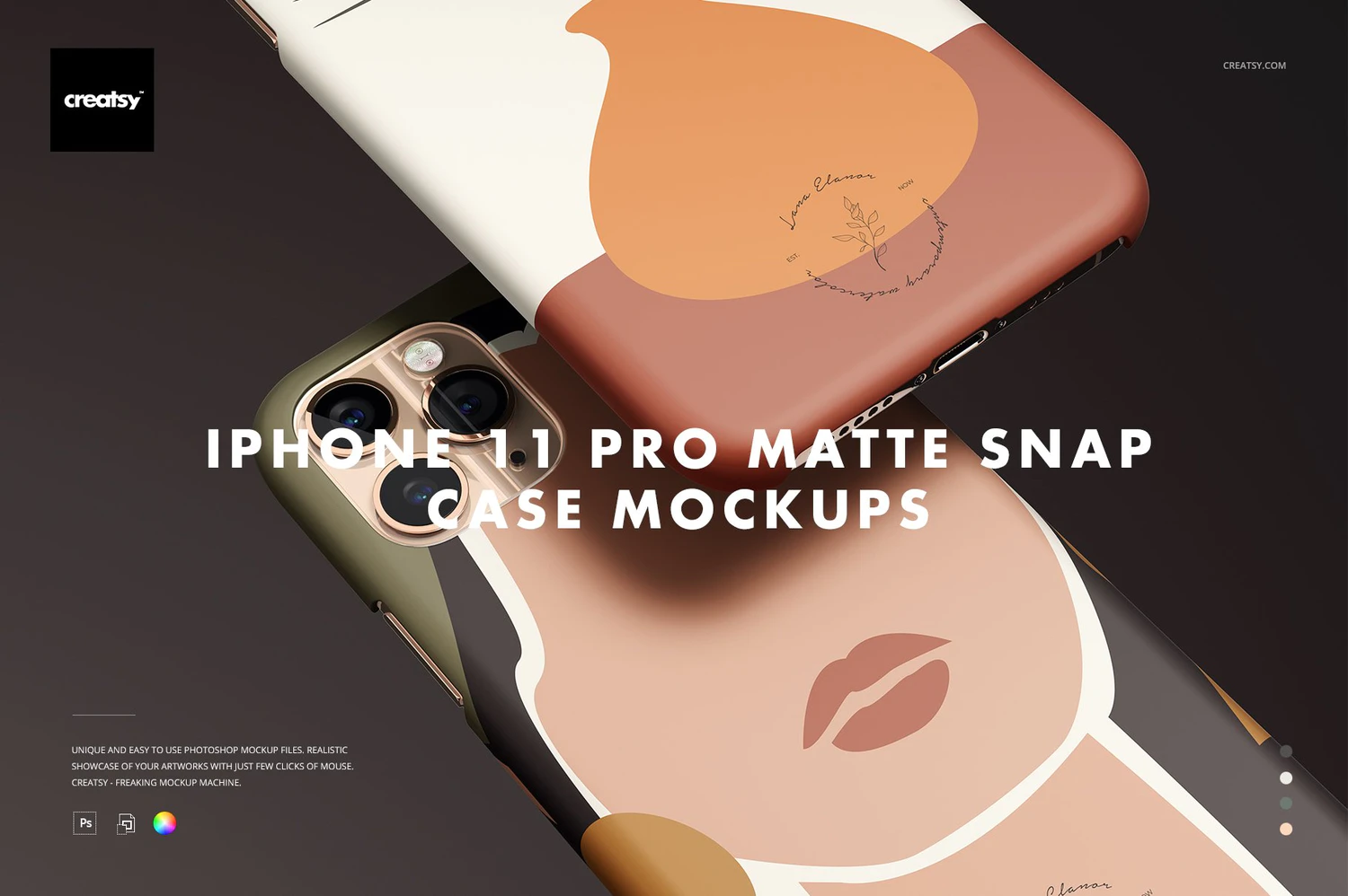 3375 哑光磨砂Phone 11 Pro手机保护壳外观设计样机模板套装 iPhone 11 Pro Matte Snap Case Mockup