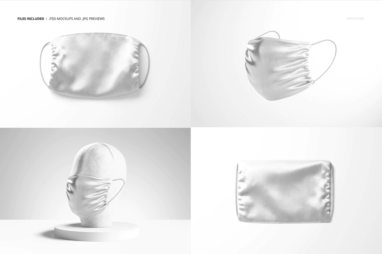 3380 4款丝质口罩面罩纹样图案印花设计贴图ps样机素材展示效果模板 Silk Face Mask Mockup