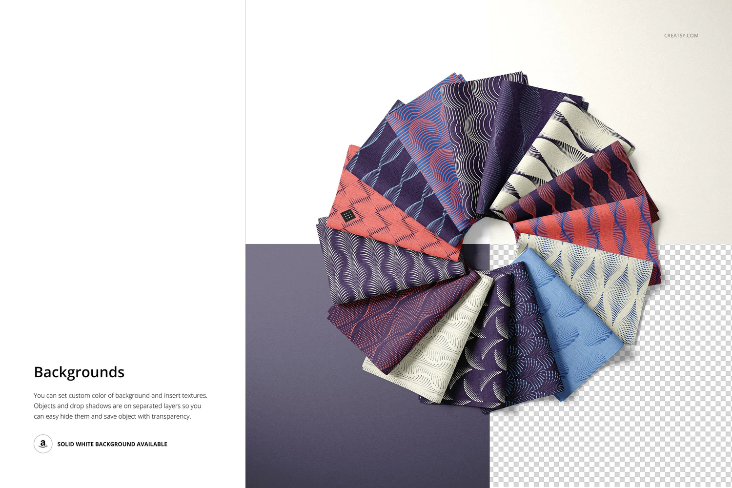 3388 真丝雪纺织物面料布料小样图案纹样设计贴图ps样机素材展示效果 Folded Fabric Swatches Mockup