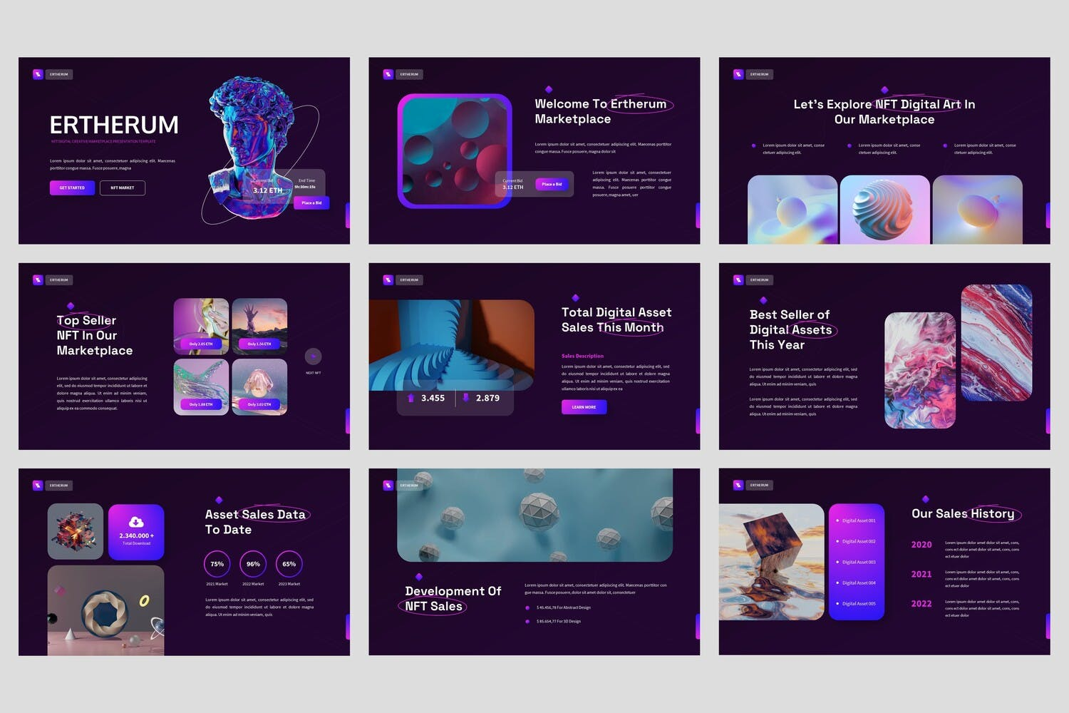 3411 NFT数字艺术创意多用途潮酷Keynote模板 Ertherum – NFT Digital Keynote Template