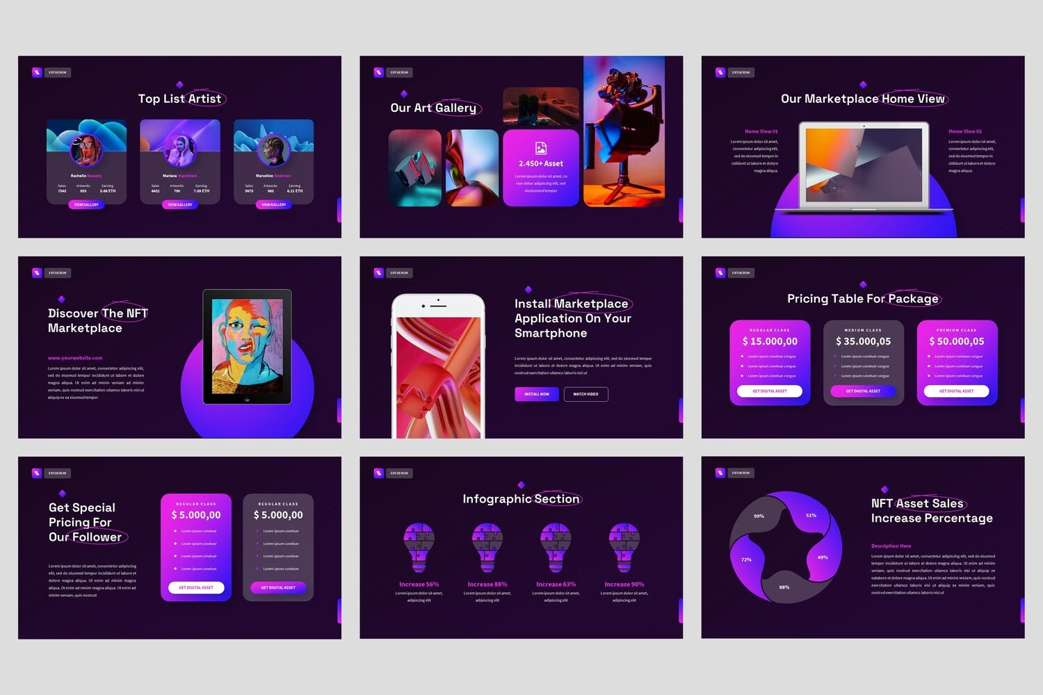 3411 NFT数字艺术创意多用途潮酷Keynote模板 Ertherum – NFT Digital Keynote Template