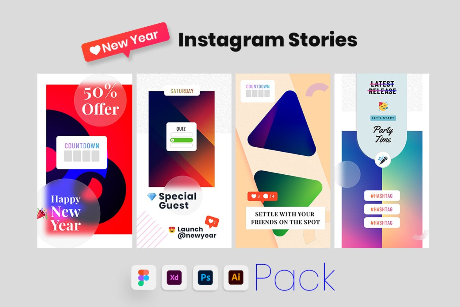 3415 ins2022年社交媒体磨砂bolobanner海报设计模板集合 new-year-instagram-stories-template