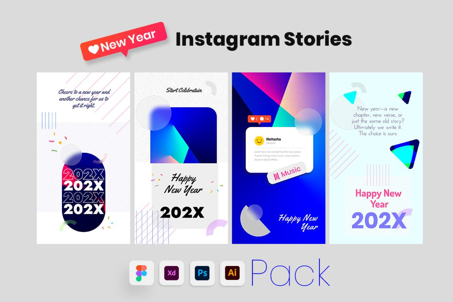 3415 ins2022年社交媒体磨砂bolobanner海报设计模板集合 new-year-instagram-stories-template