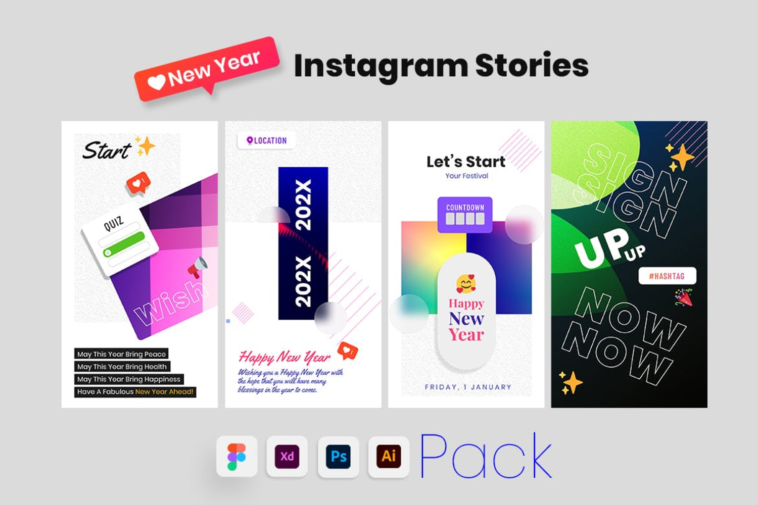 3415 ins2022年社交媒体磨砂bolobanner海报设计模板集合 new-year-instagram-stories-template