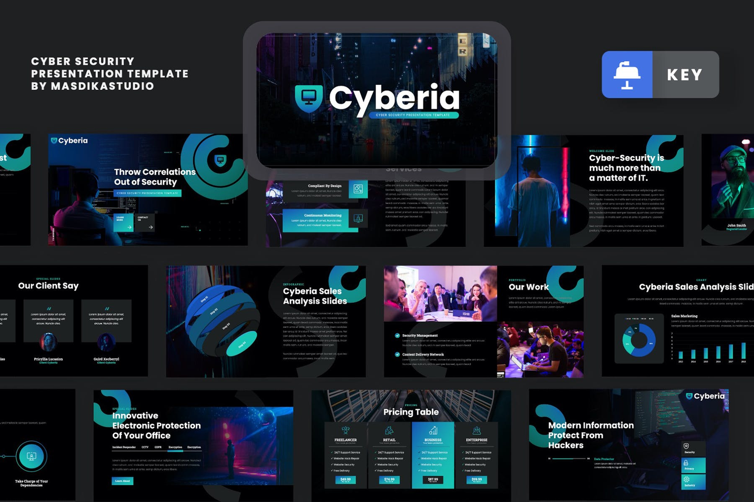 3426 炫酷艺术赛博朋克未来电竞电音NFt项目演讲Keynote模板 CYBERIA – Cyber Security Keynote Template