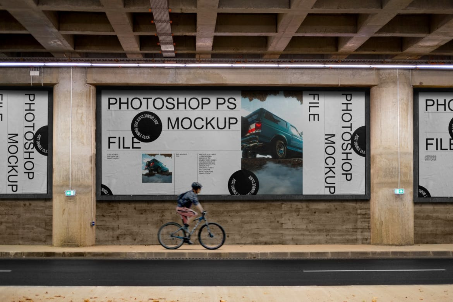 3501 6款墙面手绘广告位墙绘围挡围墙广告设计PSD样机 Street Billboard Mockup Set