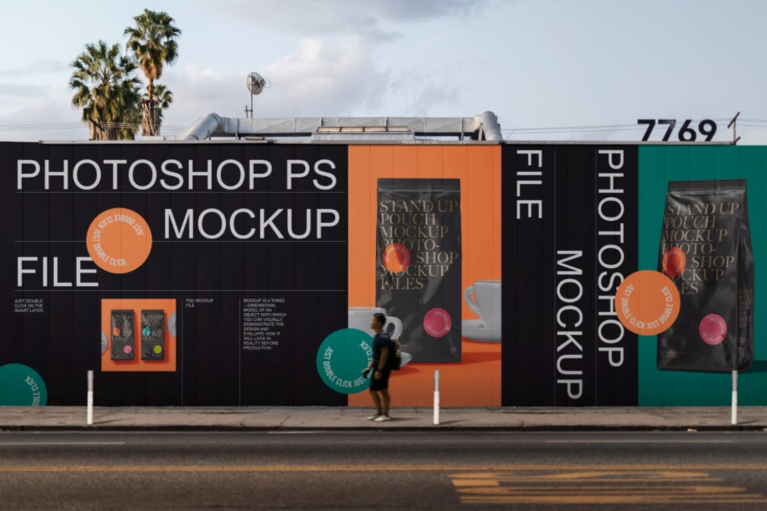 3501 6款墙面手绘广告位墙绘围挡围墙广告设计PSD样机 Street Billboard Mockup Set