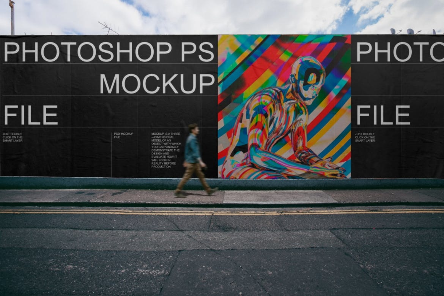 3501 6款墙面手绘广告位墙绘围挡围墙广告设计PSD样机 Street Billboard Mockup Set