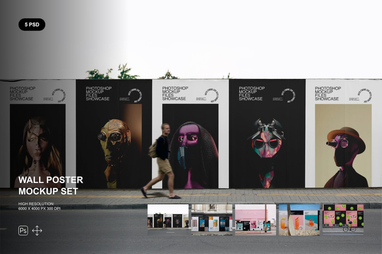 3508 5款墙体墙面排列海报展示样机 wall-poster-mockup-set