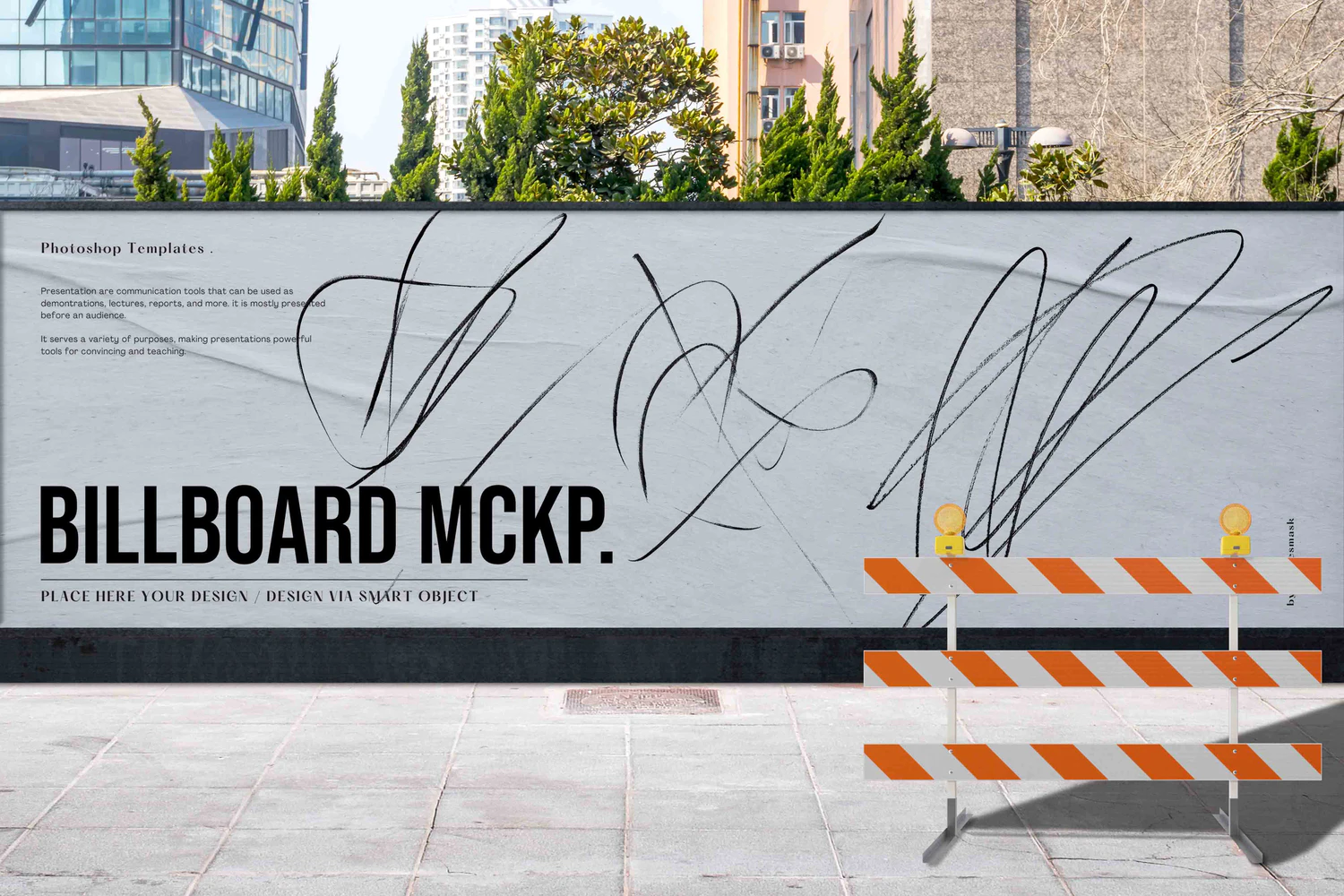 3521 3款户外墙体围挡工地广告牌手绘墙绘PSD样机 Billboard Mockups