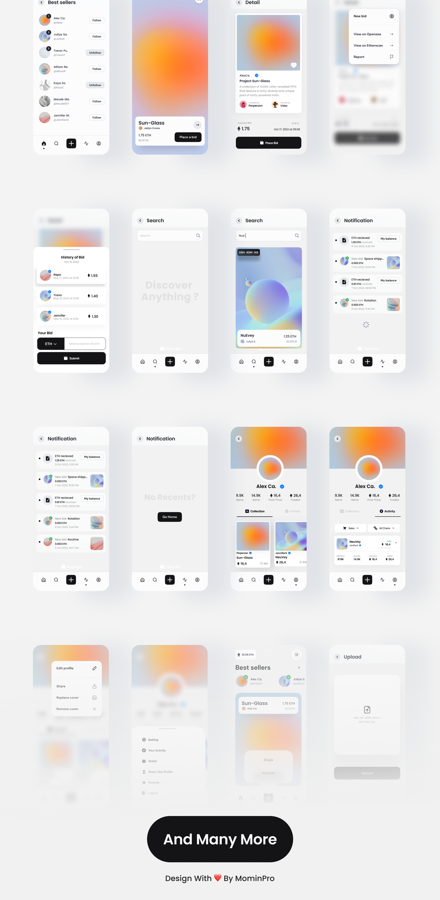 3525 简约美观的NFT市场成交App UI设计套件模板 DiveSea – NFT Market App UI KIT