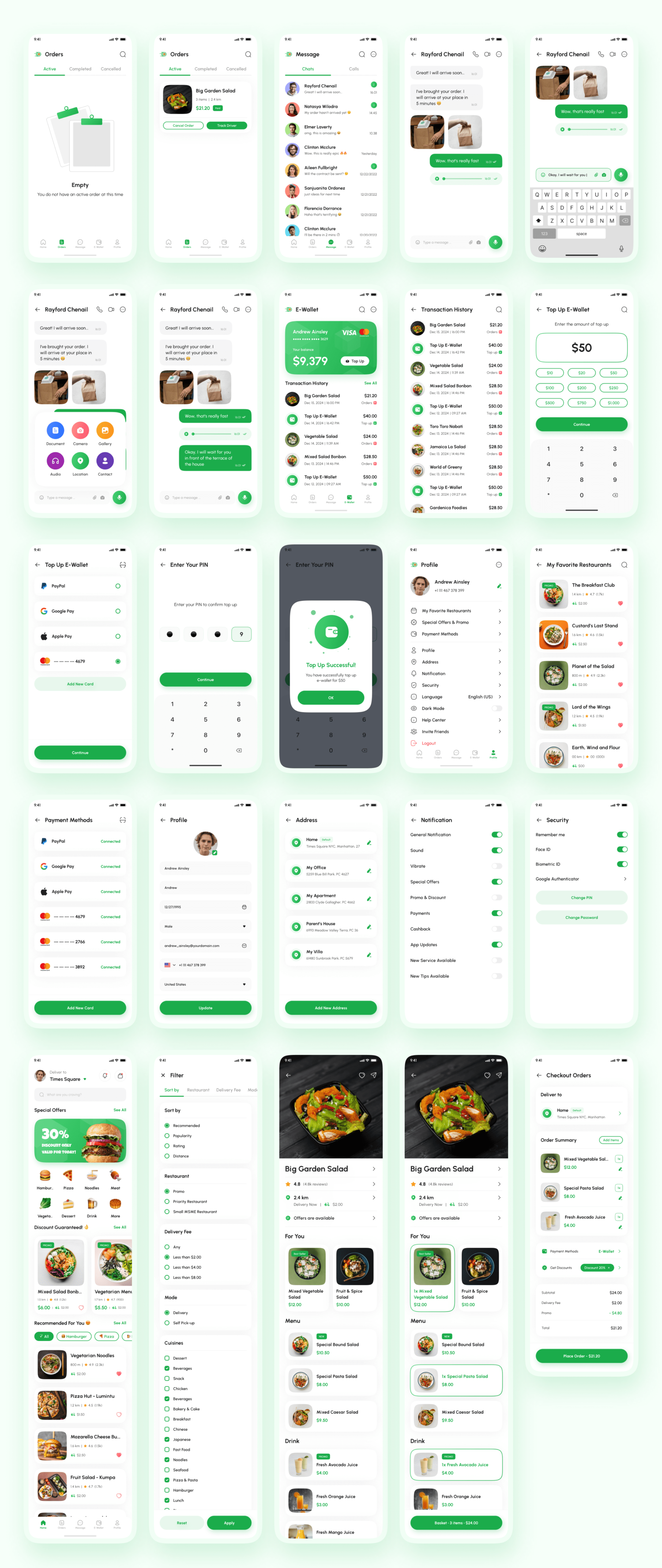 3527 180屏美食外卖在线订餐配送app界面设计ui套件明暗模板 Foodu – Food Delivery App UI Kit