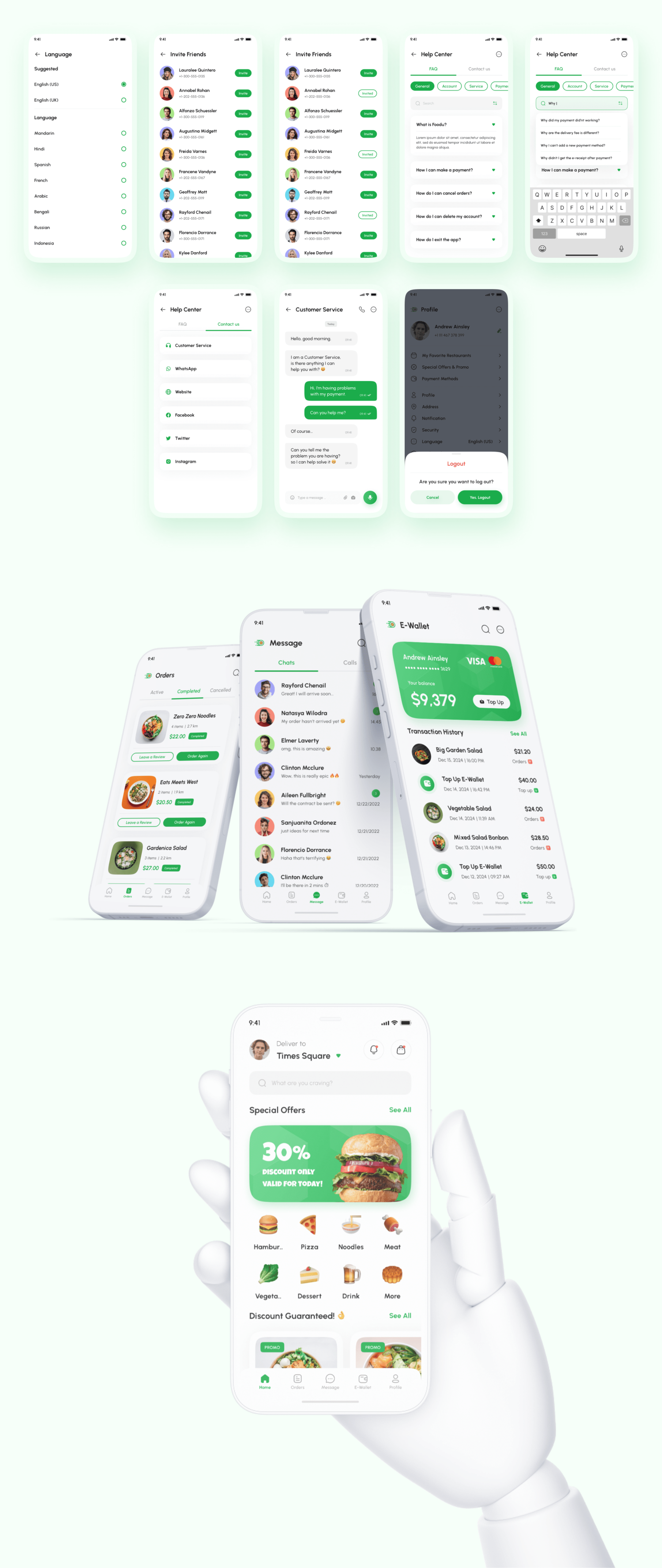 3527 180屏美食外卖在线订餐配送app界面设计ui套件明暗模板 Foodu – Food Delivery App UI Kit