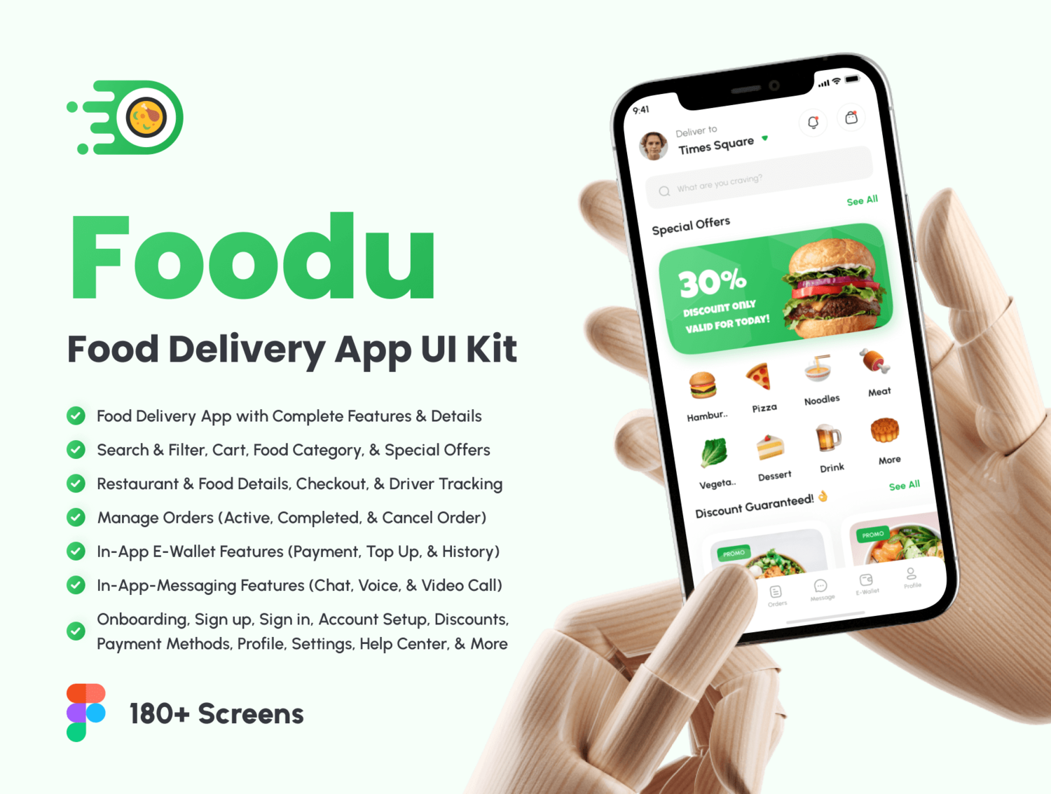 3527 180屏美食外卖在线订餐配送app界面设计ui套件明暗模板 Foodu – Food Delivery App UI Kit