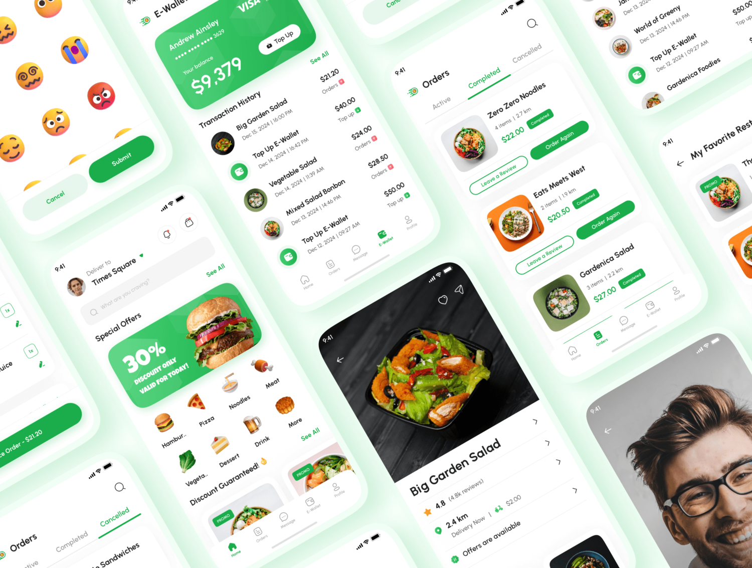 3527 180屏美食外卖在线订餐配送app界面设计ui套件明暗模板 Foodu – Food Delivery App UI Kit