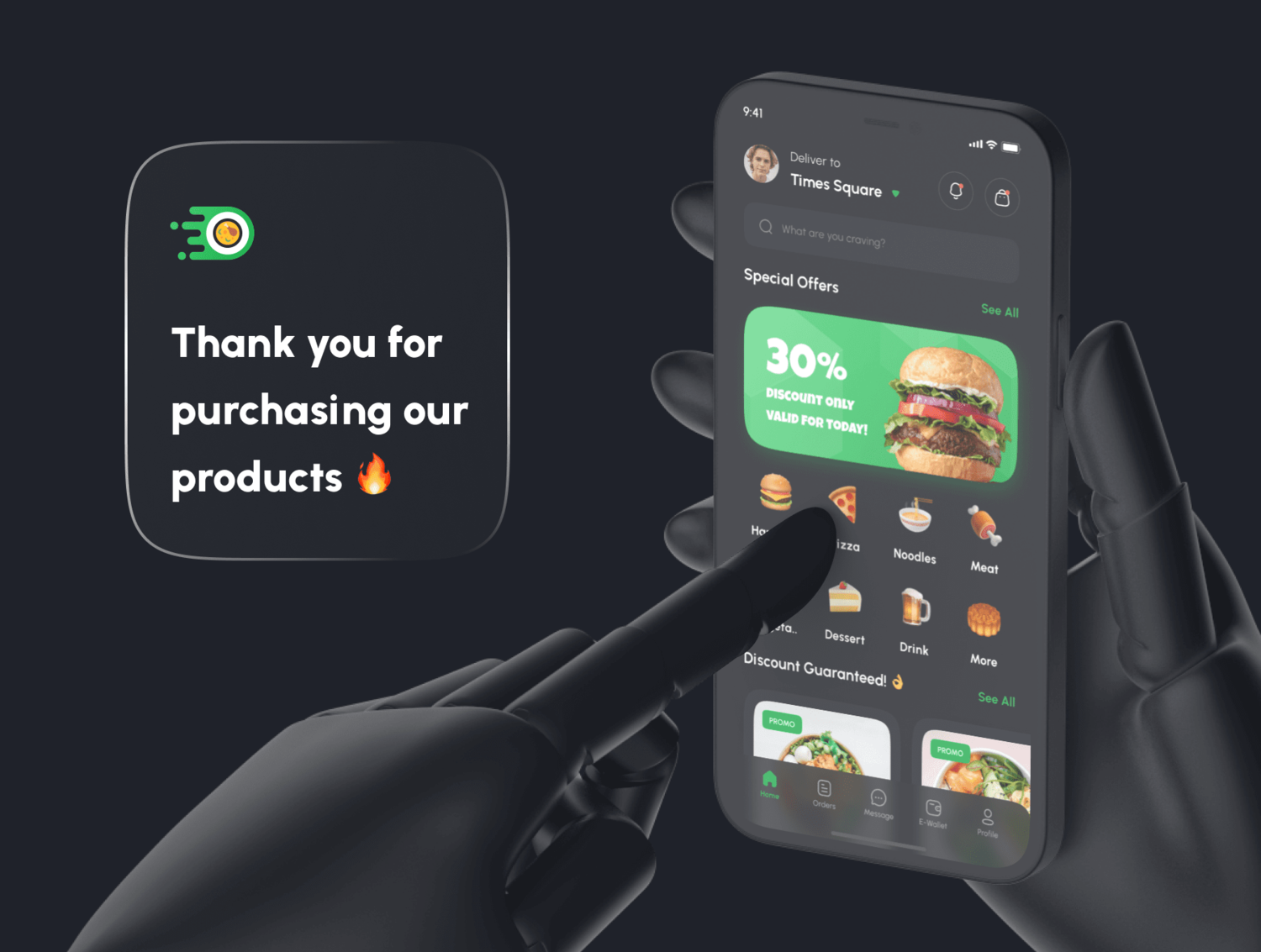 3527 180屏美食外卖在线订餐配送app界面设计ui套件明暗模板 Foodu – Food Delivery App UI Kit